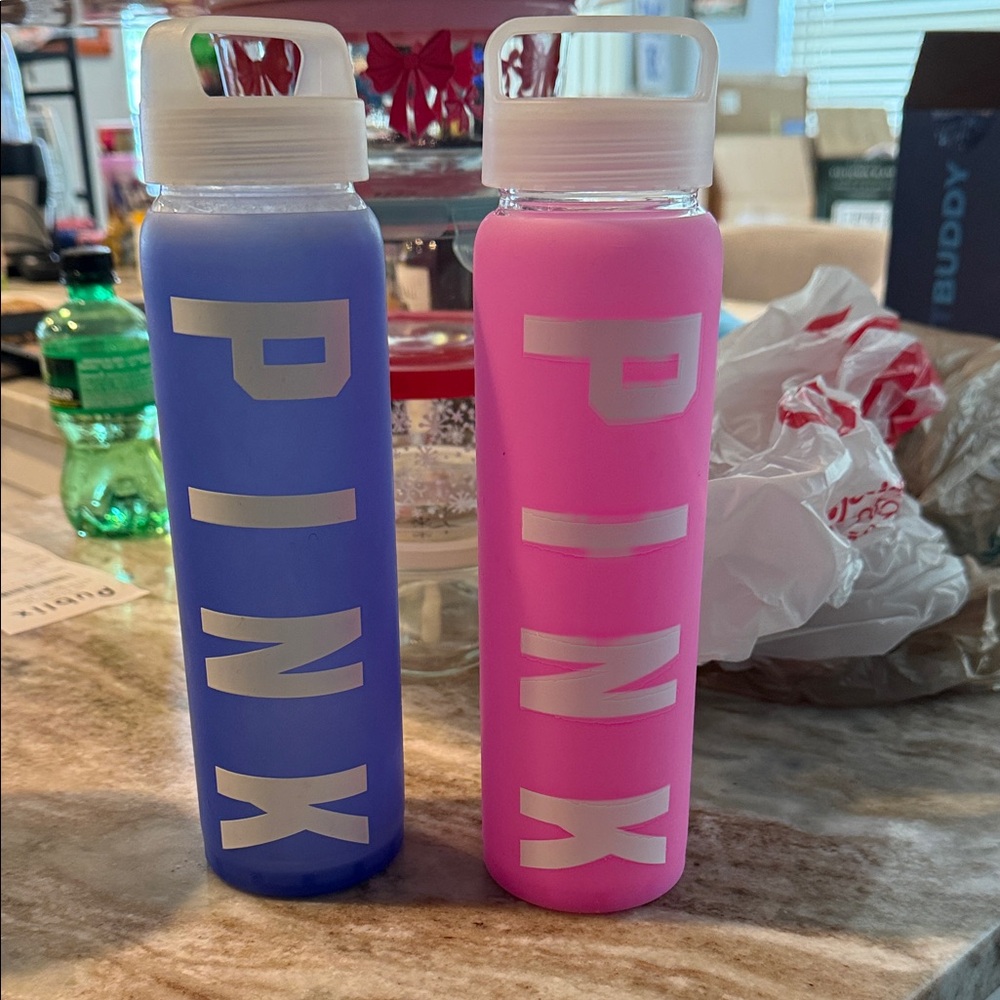 PINK Victoria's Secret Blue and Pink Water Bottles